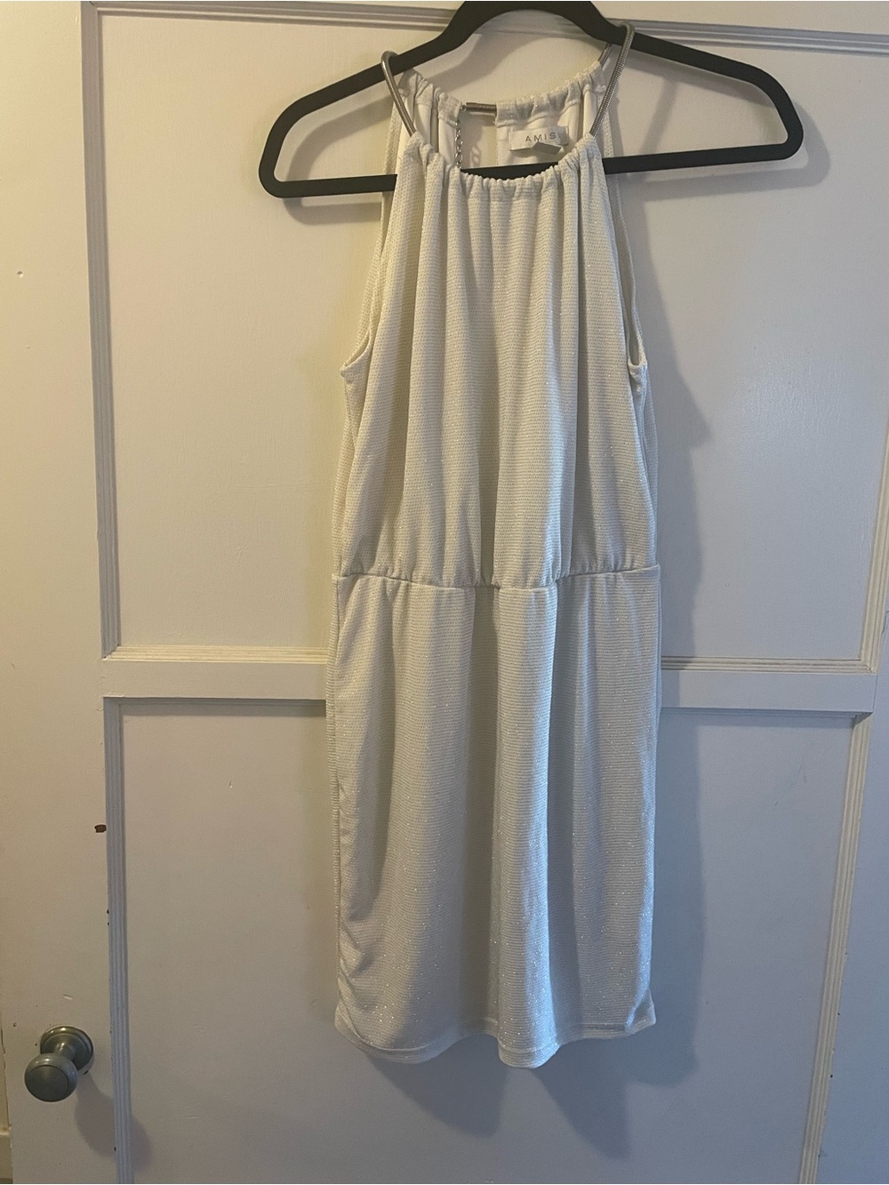 Amisu White and Silver Sexy Halter Dress